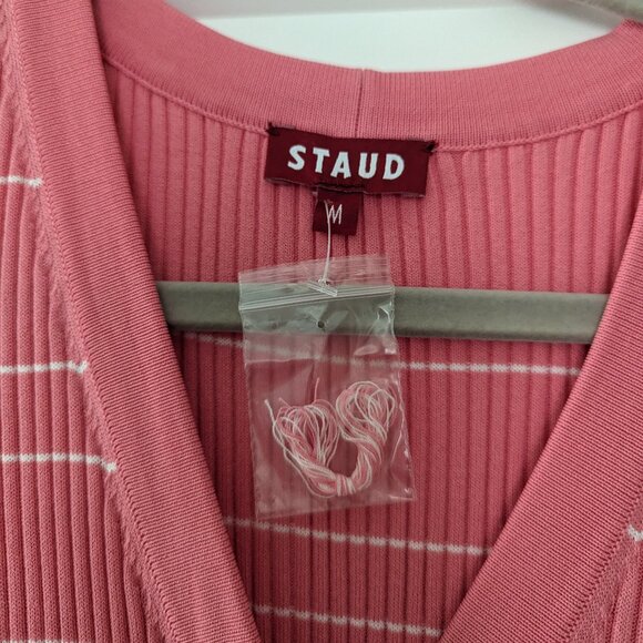 STAUD Pink Shoko Midi Dress NWT - Coral Pink/White - Size Medium - New with Tags - Picture 5 of 6